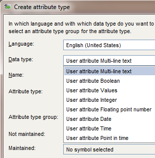 Create attribute type - Choose data type