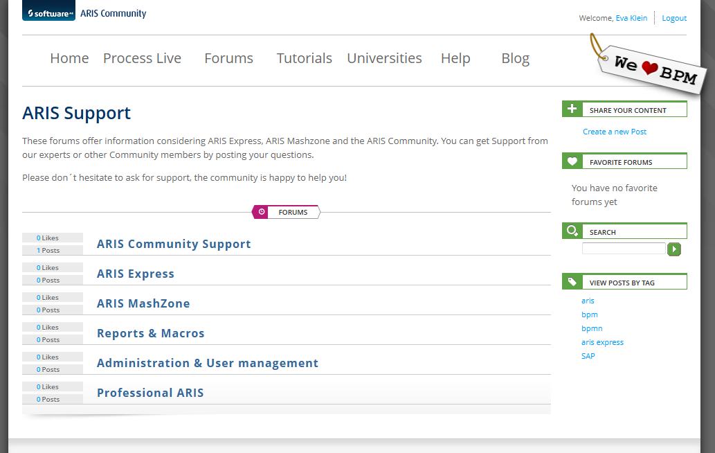 Forum container for ARIS Support topics