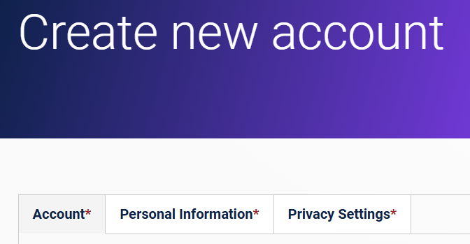 Create a new account form